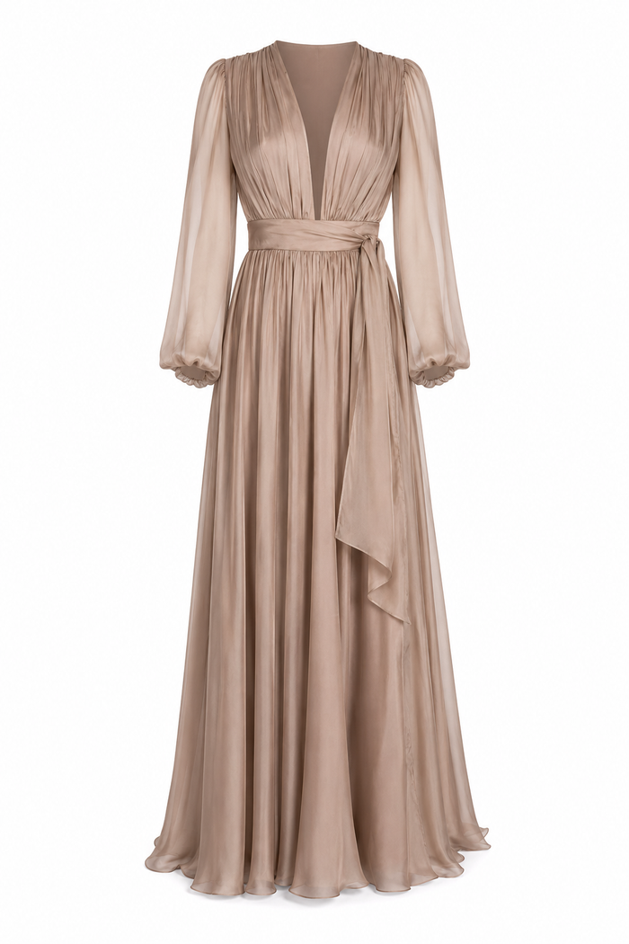 Silk wrap dress with deep neckline