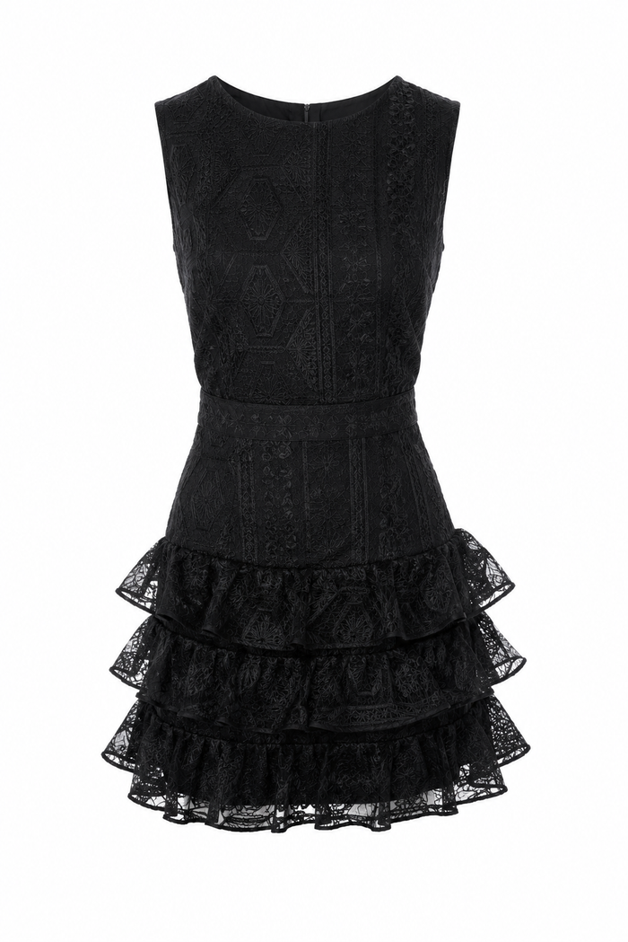 Rochie Pixie din matase brodata cu spatele gol Black