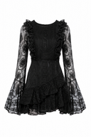 Rochie mini matase brodata cu maneci evazate