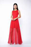 Rochie din voal cu amestec de matase si spate decupat red