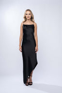 Rochie satinata asimetrica cu spatele decupat