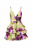 Rochie mini cu volane si imprimeu floral pictat