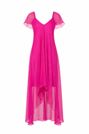 Rochie asimetrica lejera din amestec de matase Fucsia