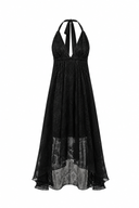 Rochie halter midi brodata Black