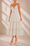 Rochie midi din voal cu buline si spate decupat Ivory Polka Dot