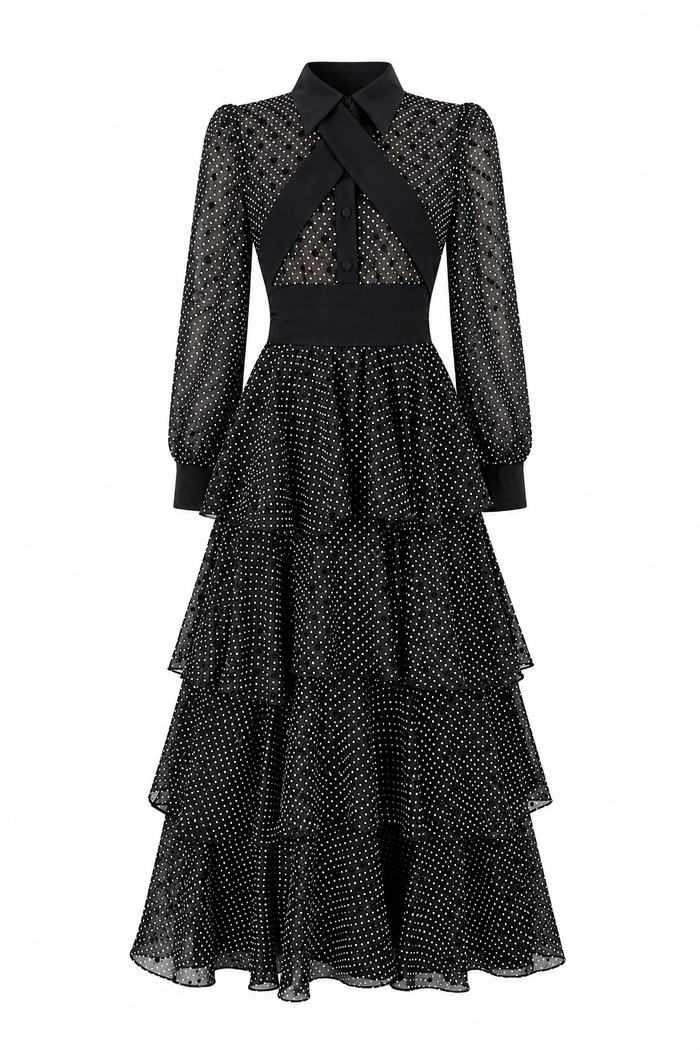 Rochie cu volane ample si imprimeu polka dots