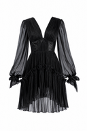 Filmed silk dress with leather corset