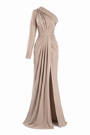 Long asymmetrical dress with drapes