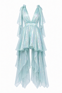 Rochie print cu esarfe asimetrice