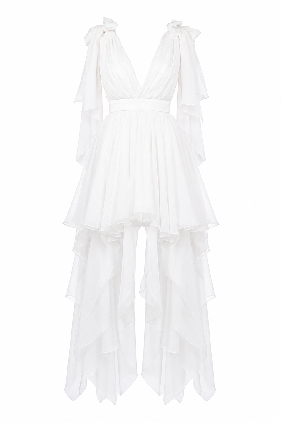 Rochie  alba cu esarfe asimetrice