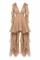 Rochie nude cu esarfe asimetrice