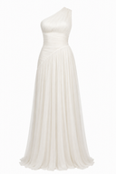 Rochie lunga tull matase asimetrica ivory