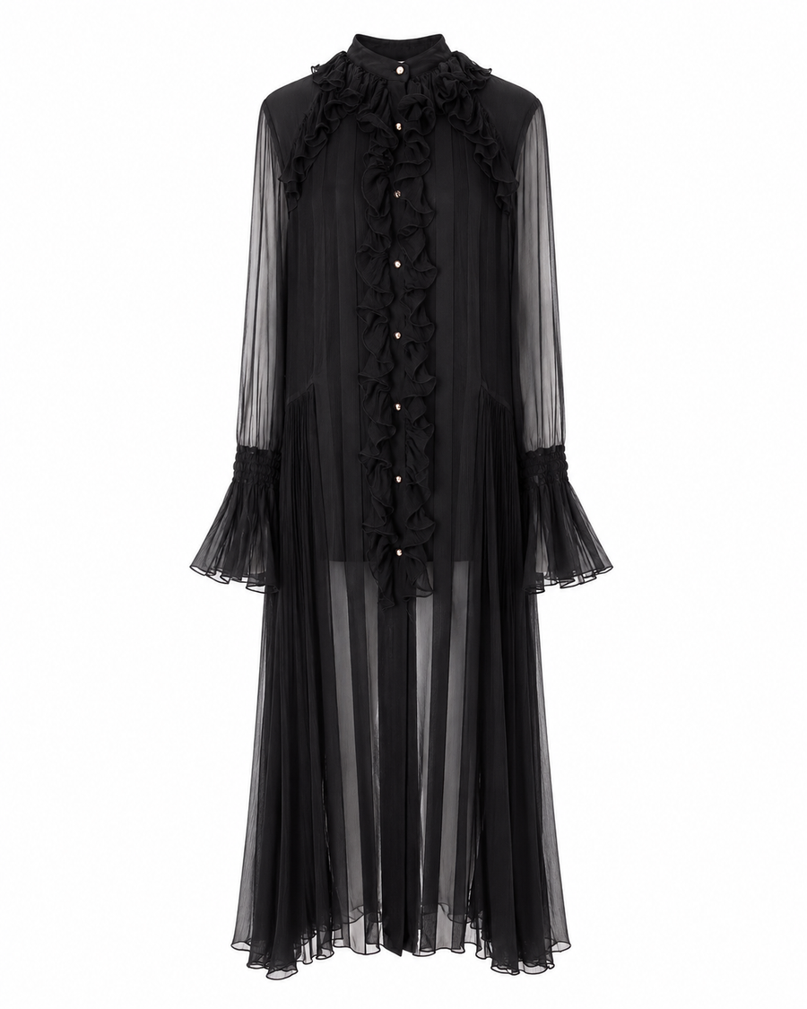 Rochie midi vaporoasa din matase Black