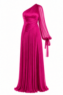 Rochie lunga asimetrica din tulle matase peliculizat