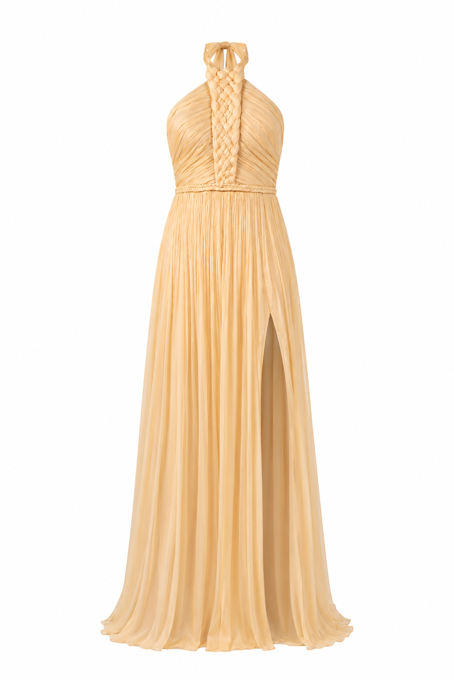 Rochie lunga cu bust impletit si slit lateral