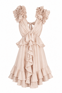 Rochie cu decupaje si volane Beige Light