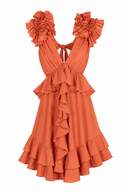 Rochie cu decupaje si volane Burnt Orange