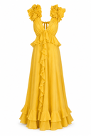 Rochie lunga cu decupaje si volane Yellow Sun