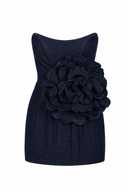 Rochie mini din denim cu floare supradimensionata