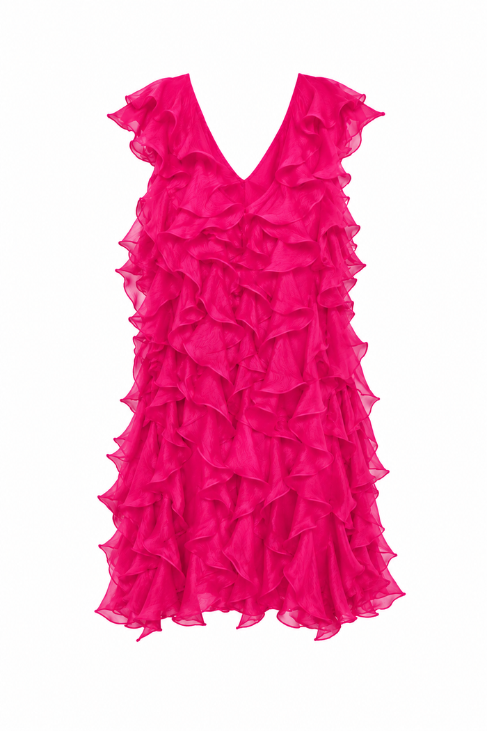 Rochie scurta cu volane si spate decupat Fuchsia