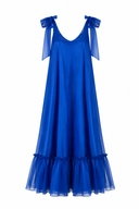 Rochie lunga vaporoasa din matase cu esarfe Blue