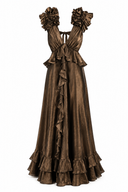 Rochie lunga cu decupaje si volane Dark Gold