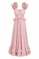 Rochie lunga cu decupaje si volane Pink