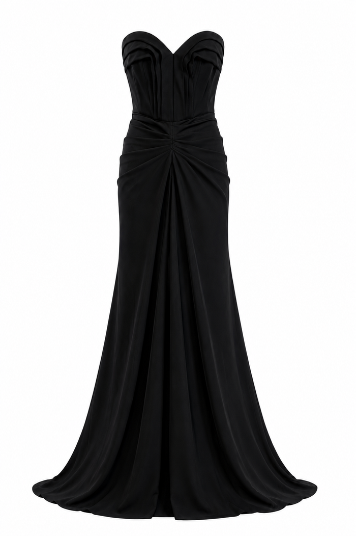 Long dress with sculptural drapes