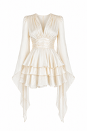 Rochie cu volane si maneci fluide Ivory