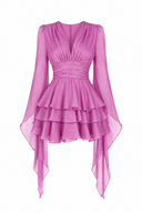 Rochie cu volane si maneci fluide Lilac