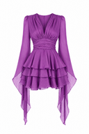 Rochie cu volane si maneci fluide Purple