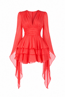 Rochie cu volane si maneci fluide Orange