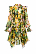 Rochie camasa cu volane asimetrice din voal de matase Green