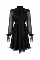 Rochie midi din voal de matase cu esarfe Black