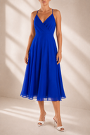 Rochie midi  cu bretele subtiri si decolteu petrecut Royal Blue