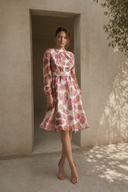 Rochie midi din voal de matase cu esarfe