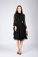 Rochie midi din voal de matase cu esarfe Black