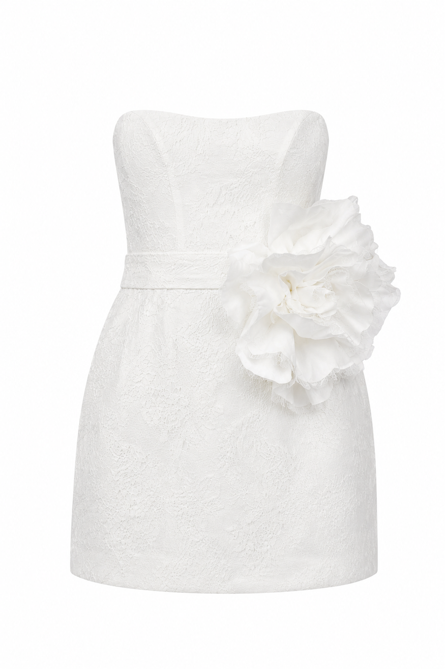 Rochie mini  din dantela chantilly cu floare detasabila