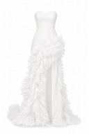 Rochie asimetrica din matase cu volane dramatice