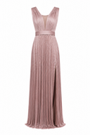 Silk dress with high slit and transparent corset