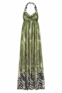 Rochie lunga cu imprimeu si bust drapat