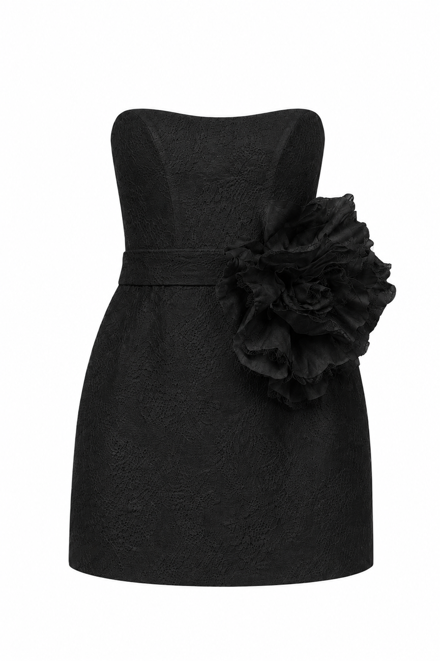 Rochie mini din dantela chantilly cu floare maxi