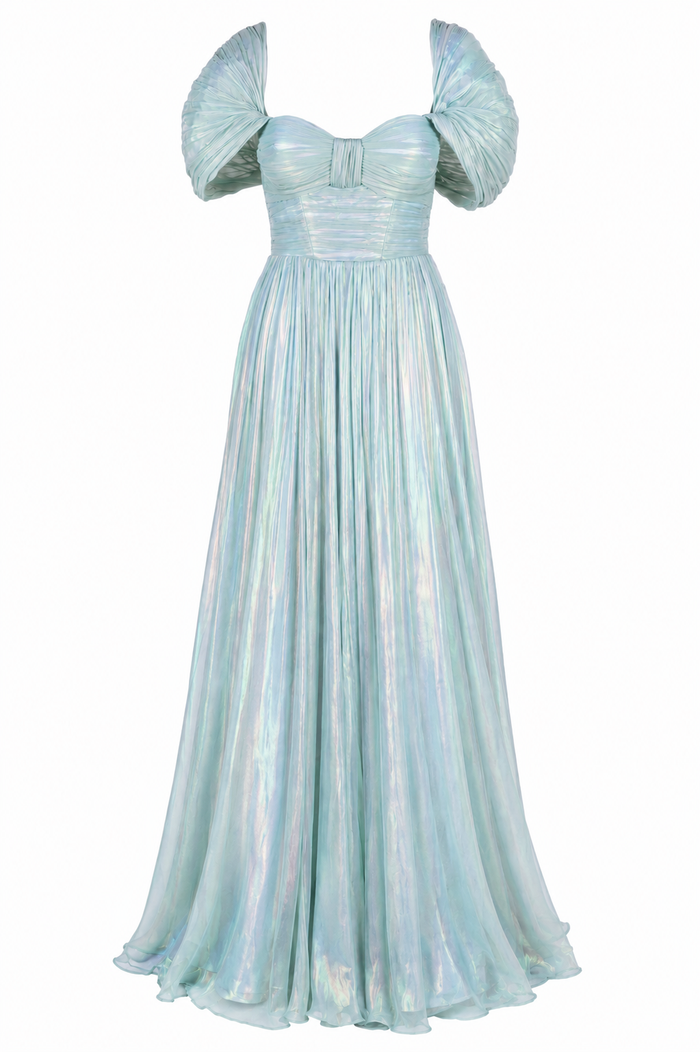 Long film-coated silk dress
