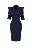 Rochie cambrata cu umeri structurati si detalii tip corset