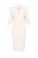 Rochie cambrata cu umeri structurati si detalii tip corset White