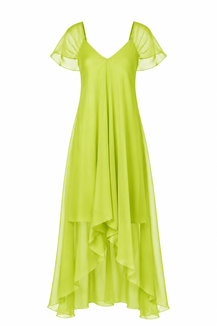 Rochie asimetrica lejera din amestec de matase Lime