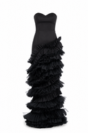 Rochie eleganta cu corset si fusta din volane suprapuse