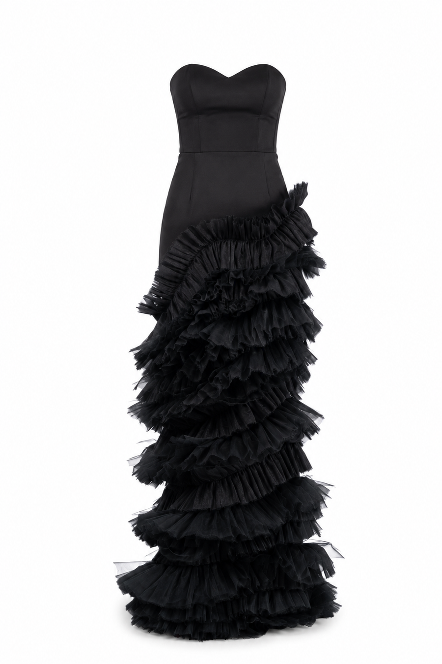 Rochie eleganta cu corset si fusta din volane suprapuse