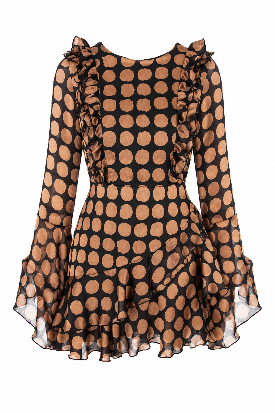 Rochie mini cu imprimeu buline si maneci evazate