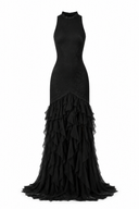 Rochie lunga neagra cu volane vaporoase